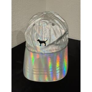 Victoria's Secret Pink Baseball Hat Cap Iridescent Silver OS Dog Embroidered LAB
